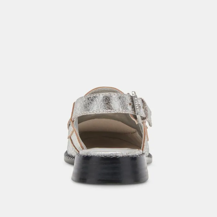 Dolce Vita Hardi Wide Loafers Silver Crackled Leather Women Flats and Loafers