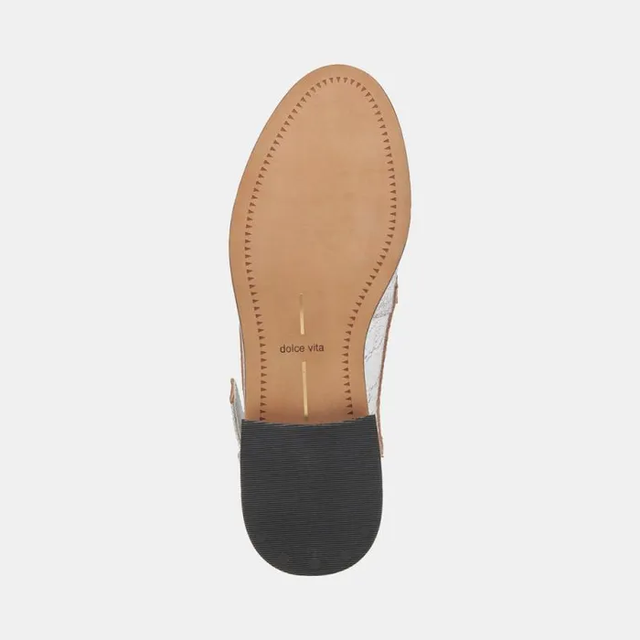 Dolce Vita Hardi Wide Loafers Silver Crackled Leather Women Flats and Loafers