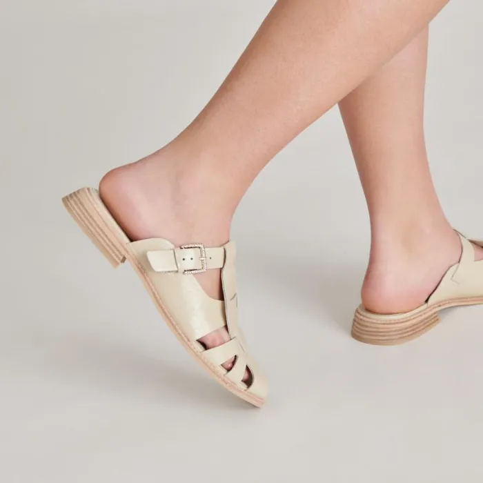 Dolce Vita Hippie Flats Sand Crinkle Patent Women Sandals