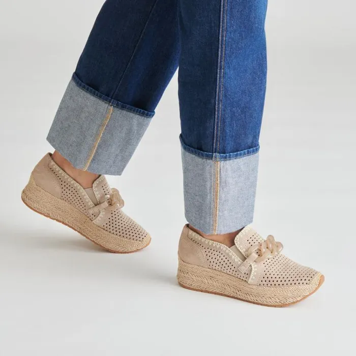 Dolce Vita Jhenee Espadrille Sneakers Taupe Perforated Suede Women Sneakers