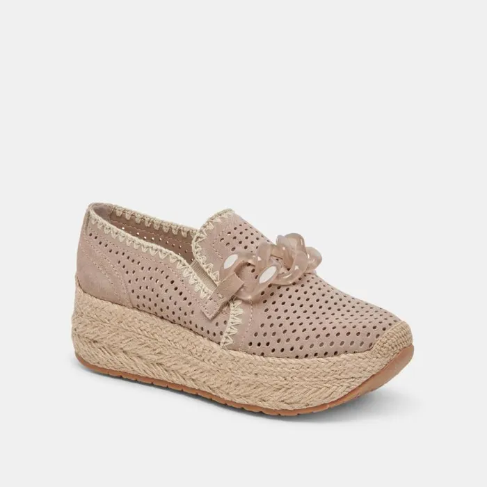 Dolce Vita Jhenee Espadrille Sneakers Taupe Perforated Suede Women Sneakers