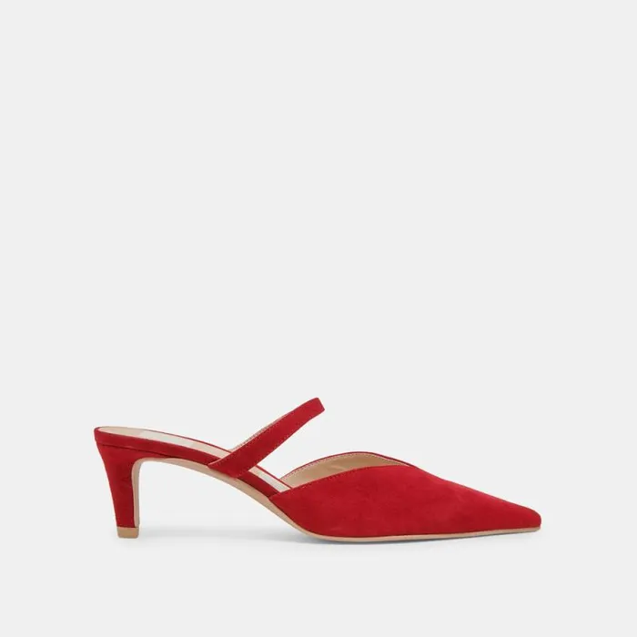 Dolce Vita Kanika Mid Heels Crimson Suede Women Mules and Clogs