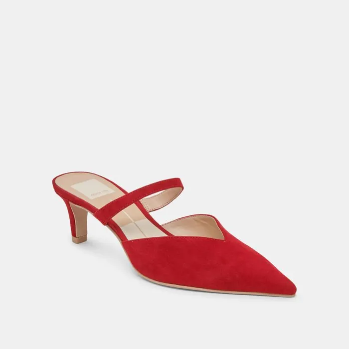Dolce Vita Kanika Mid Heels Crimson Suede Women Mules and Clogs