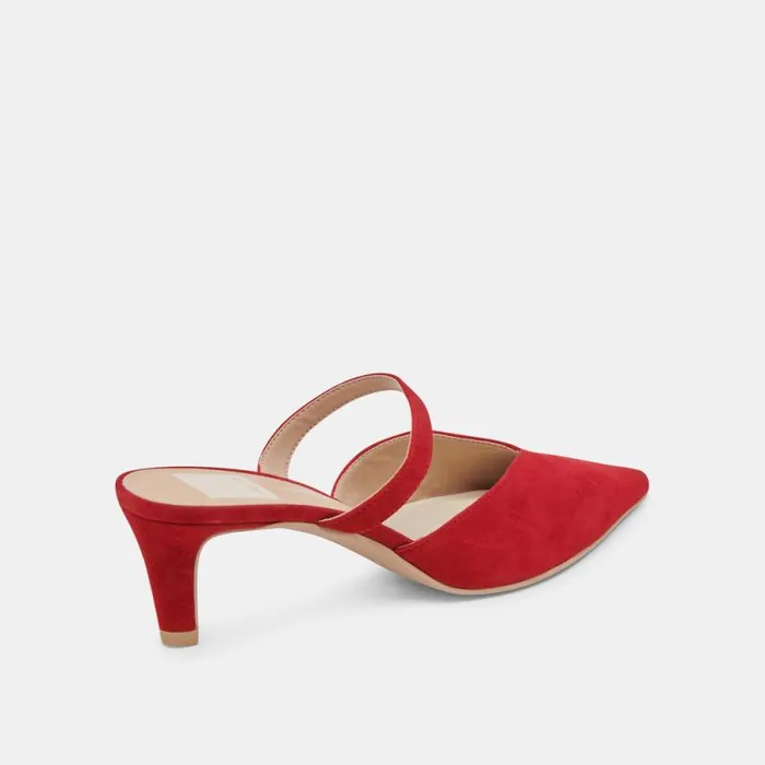 Dolce Vita Kanika Mid Heels Crimson Suede Women Mules and Clogs