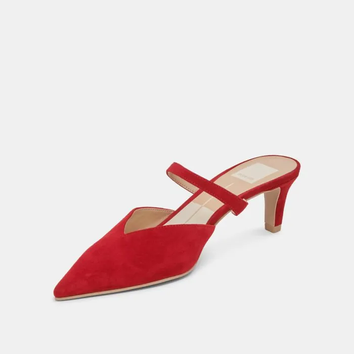 Dolce Vita Kanika Mid Heels Crimson Suede Women Mules and Clogs