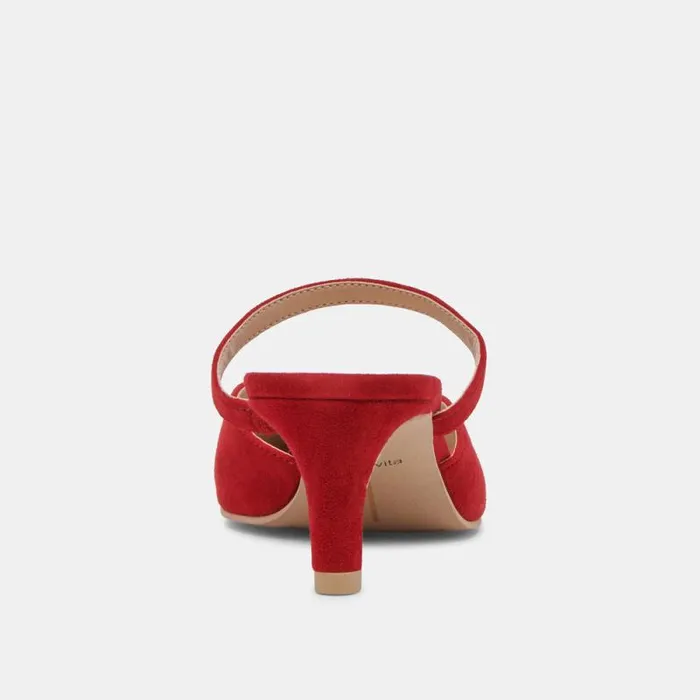 Dolce Vita Kanika Mid Heels Crimson Suede Women Mules and Clogs
