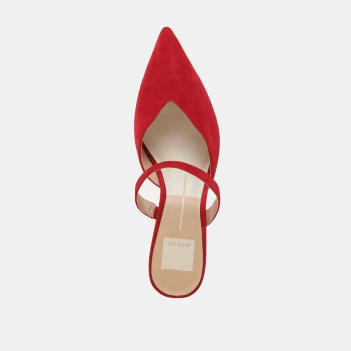 Dolce Vita Kanika Mid Heels Crimson Suede Women Mules and Clogs