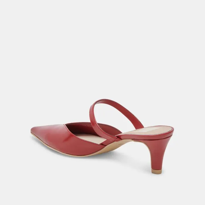 Dolce Vita Kanika Mid Heels Red Crinkle Patent Women Mules and Clogs