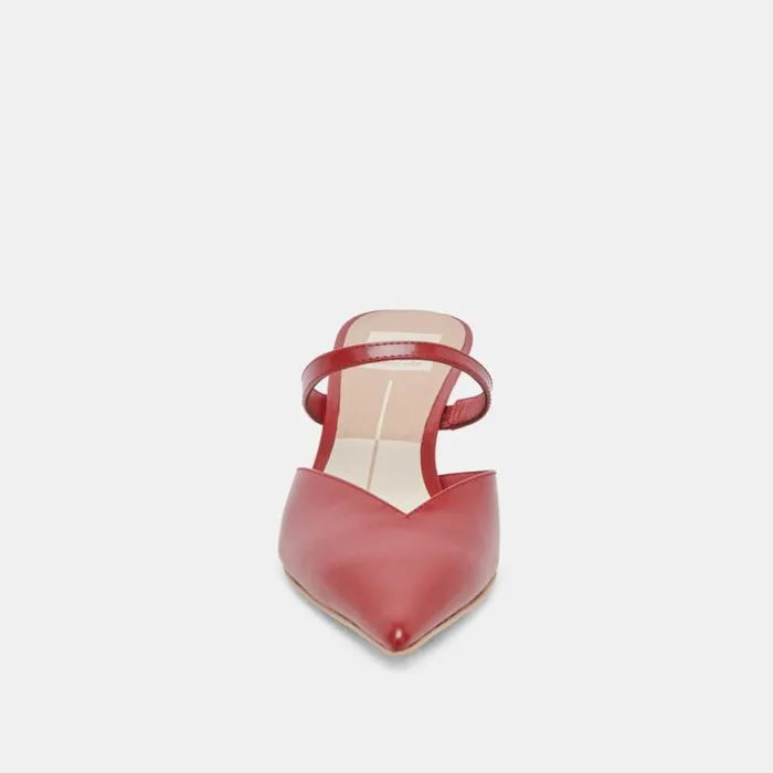 Dolce Vita Kanika Mid Heels Red Crinkle Patent Women Mules and Clogs