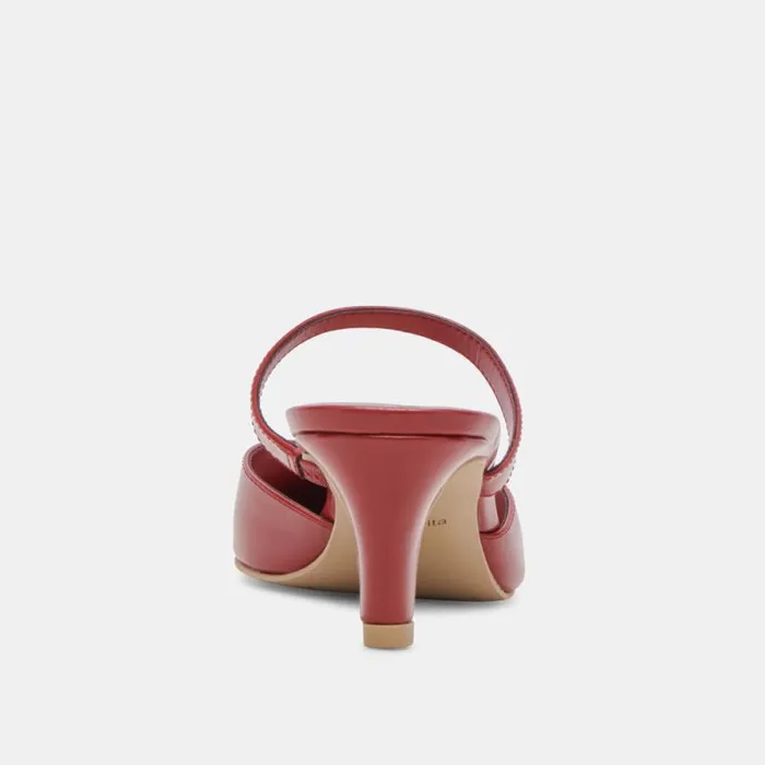 Dolce Vita Kanika Mid Heels Red Crinkle Patent Women Mules and Clogs