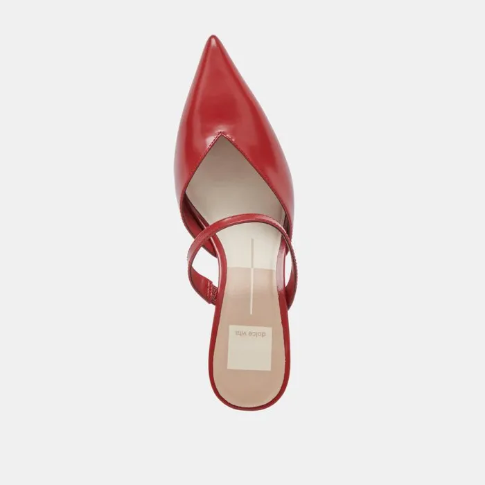Dolce Vita Kanika Mid Heels Red Crinkle Patent Women Mules and Clogs