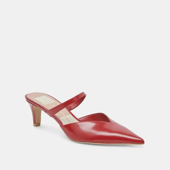 Dolce Vita Kanika Mid Heels Red Crinkle Patent Women Mules and Clogs