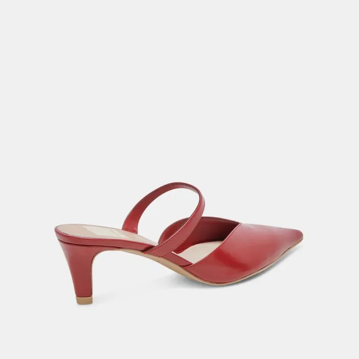 Dolce Vita Kanika Mid Heels Red Crinkle Patent Women Mules and Clogs