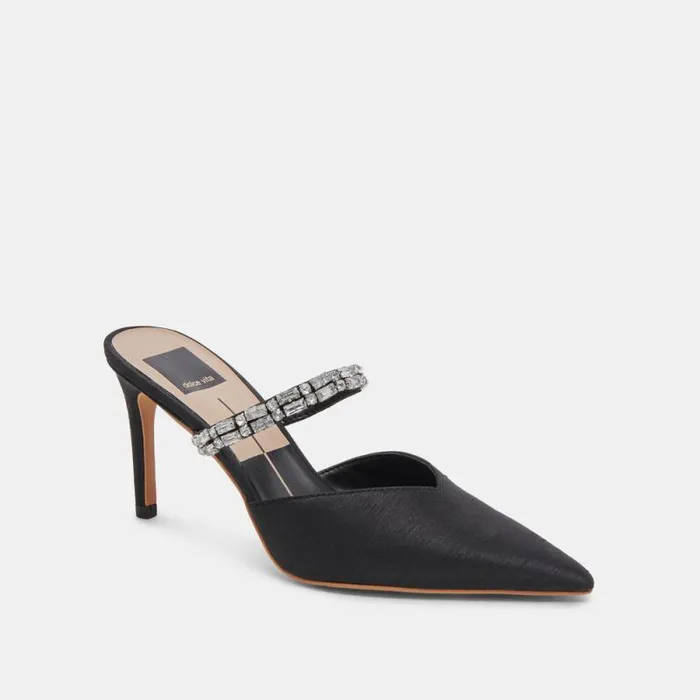 Dolce Vita Kanika Rhinestone Heels Black Rhinestone Women Mules and Clogs