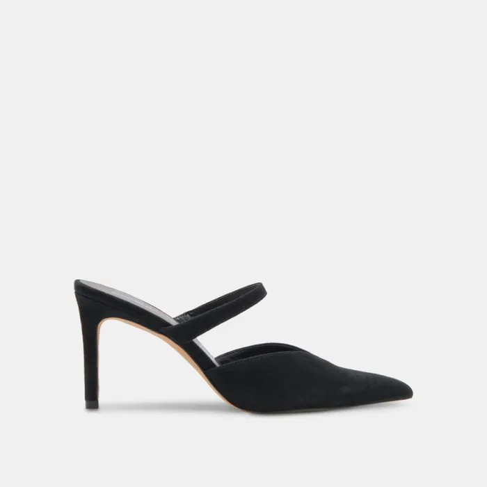 Dolce Vita Kanika Wide Heels Onyx Suede Women Mules and Clogs