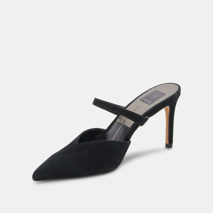 Dolce Vita Kanika Wide Heels Onyx Suede Women Mules and Clogs