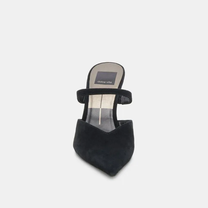 Dolce Vita Kanika Wide Heels Onyx Suede Women Mules and Clogs