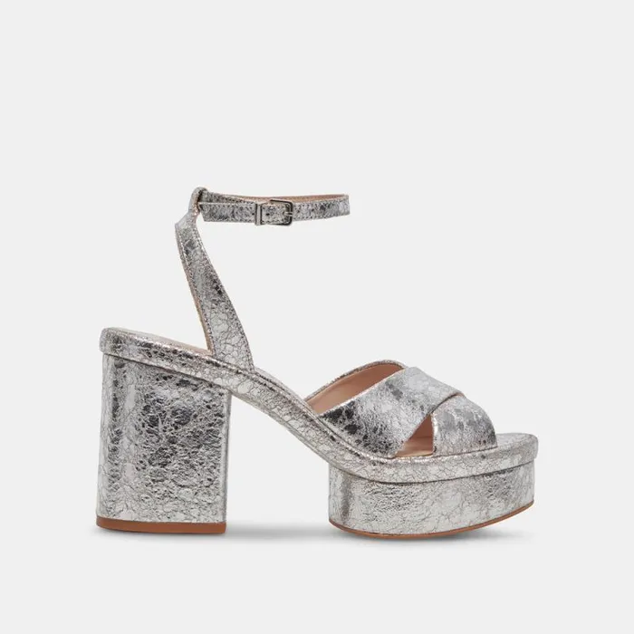 Dolce Vita Laisha Heels Silver Distressed Leather Women Heels