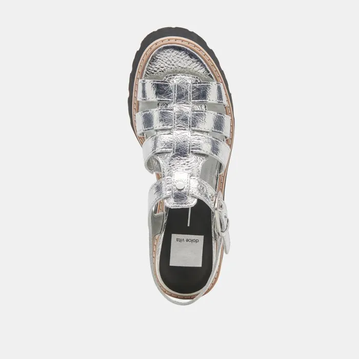 Dolce Vita Latice Sandals Silver Distressed Leather Women Sandals