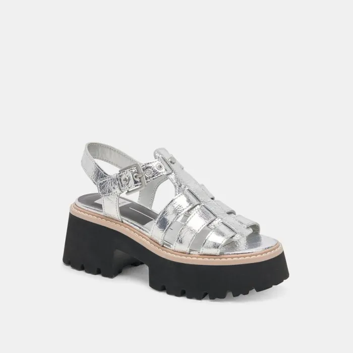 Dolce Vita Latice Sandals Silver Distressed Leather Women Sandals