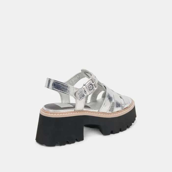 Dolce Vita Latice Sandals Silver Distressed Leather Women Sandals