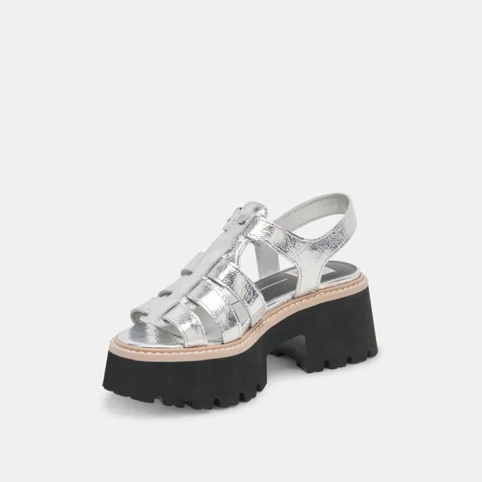 Dolce Vita Latice Sandals Silver Distressed Leather Women Sandals