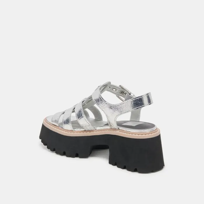 Dolce Vita Latice Sandals Silver Distressed Leather Women Sandals