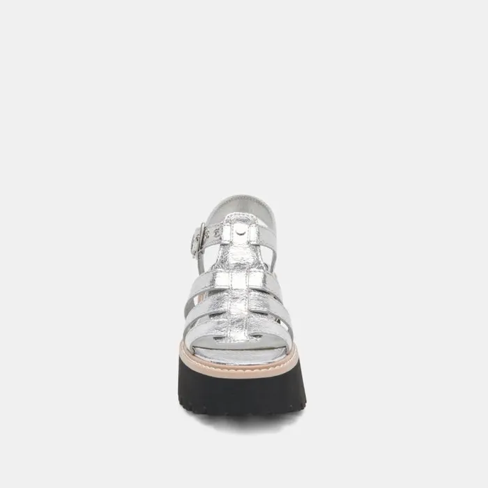 Dolce Vita Latice Sandals Silver Distressed Leather Women Sandals