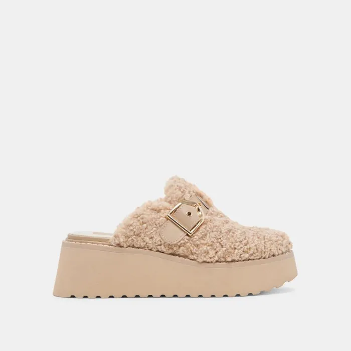 Dolce Vita Lelani Plush Flats Natural Plush Women Mules and Clogs
