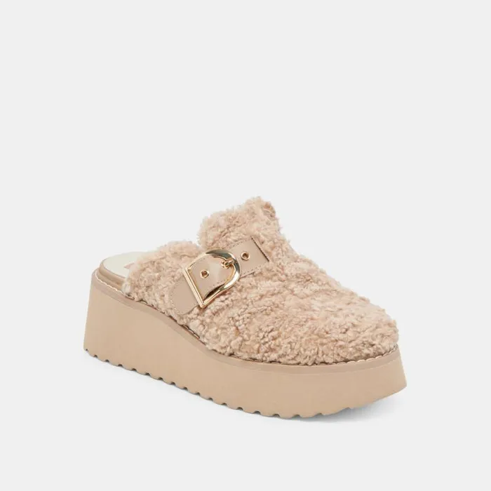 Dolce Vita Lelani Plush Flats Natural Plush Women Mules and Clogs