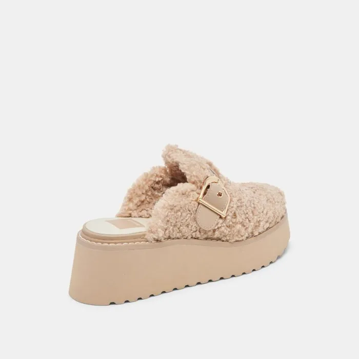 Dolce Vita Lelani Plush Flats Natural Plush Women Mules and Clogs