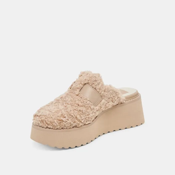 Dolce Vita Lelani Plush Flats Natural Plush Women Mules and Clogs