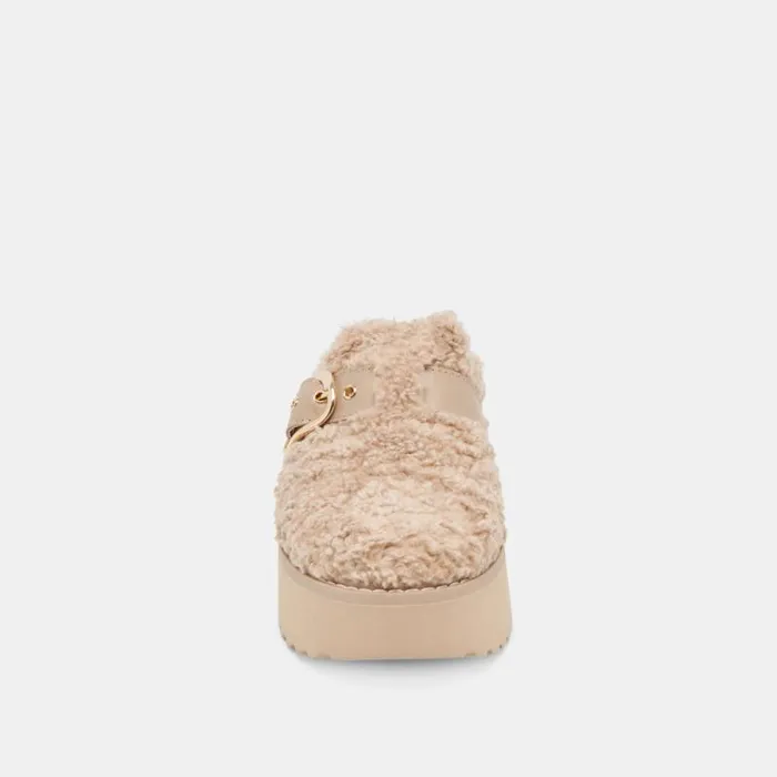 Dolce Vita Lelani Plush Flats Natural Plush Women Mules and Clogs