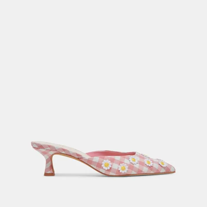 Dolce Vita Lilou Heels White Pink Gingham Women Heels