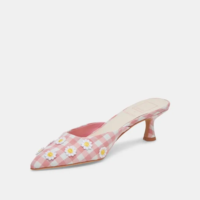 Dolce Vita Lilou Heels White Pink Gingham Women Heels
