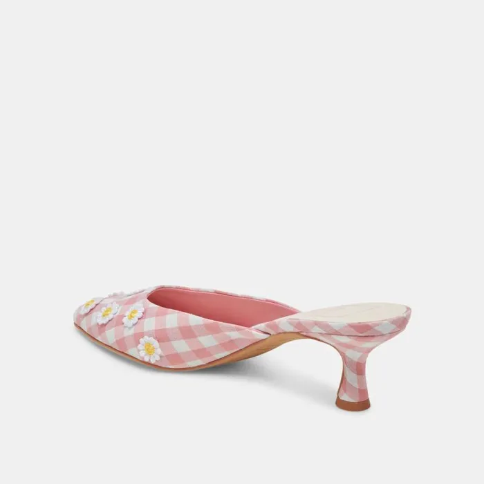 Dolce Vita Lilou Heels White Pink Gingham Women Heels
