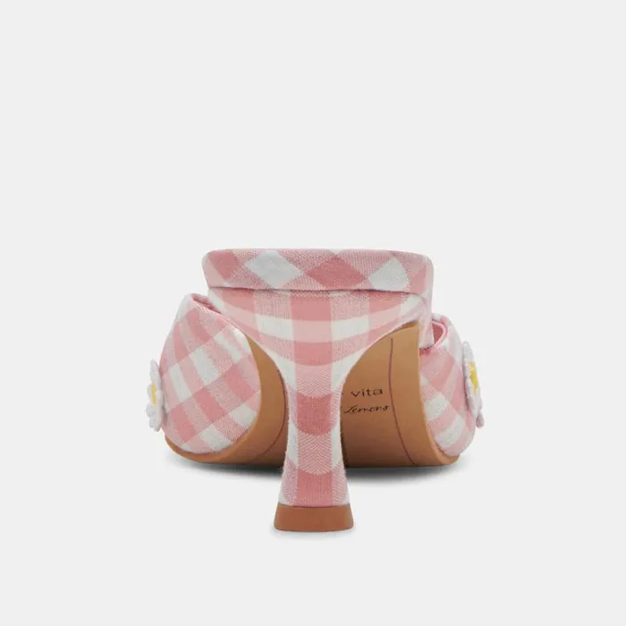 Dolce Vita Lilou Heels White Pink Gingham Women Heels