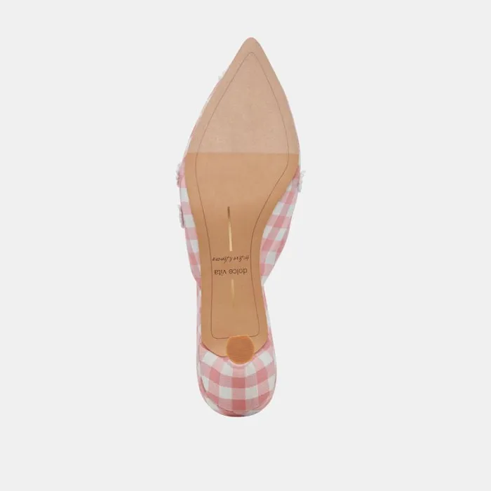 Dolce Vita Lilou Heels White Pink Gingham Women Heels