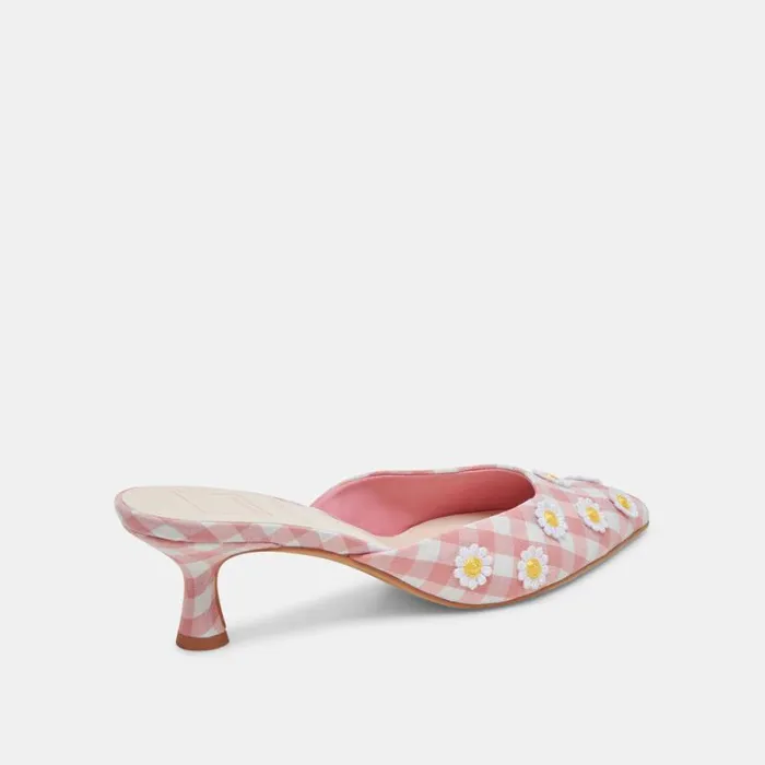 Dolce Vita Lilou Heels White Pink Gingham Women Heels
