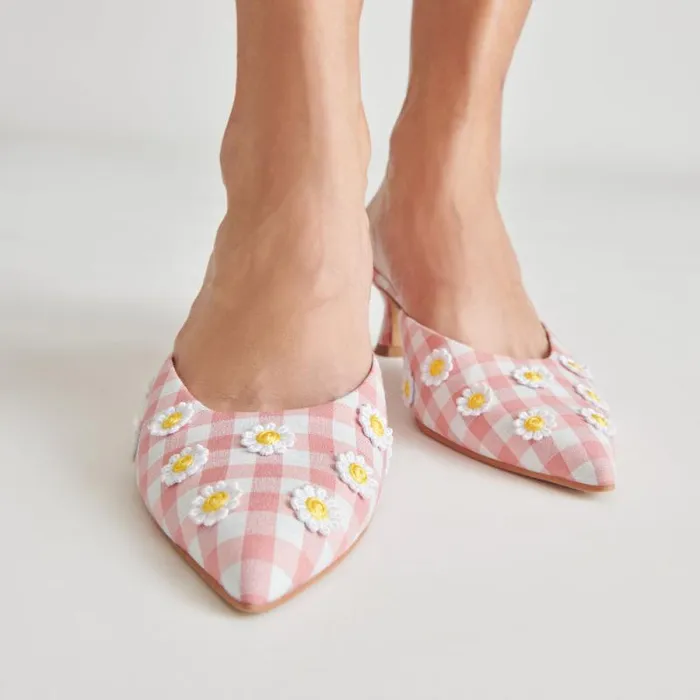 Dolce Vita Lilou Heels White Pink Gingham Women Heels