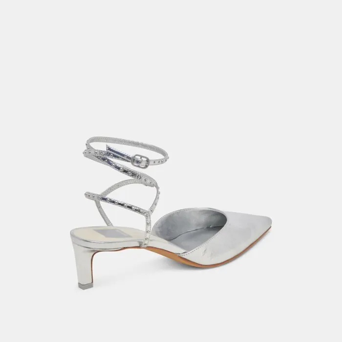 Dolce Vita Loklyn Stud Heels Silver Crinkle Patent Women Heels
