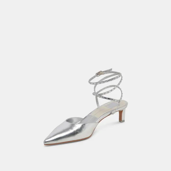 Dolce Vita Loklyn Stud Heels Silver Crinkle Patent Women Heels