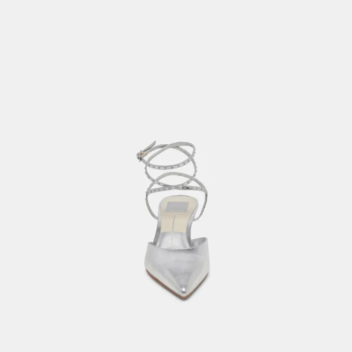 Dolce Vita Loklyn Stud Heels Silver Crinkle Patent Women Heels
