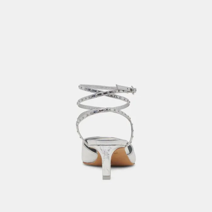 Dolce Vita Loklyn Stud Heels Silver Crinkle Patent Women Heels