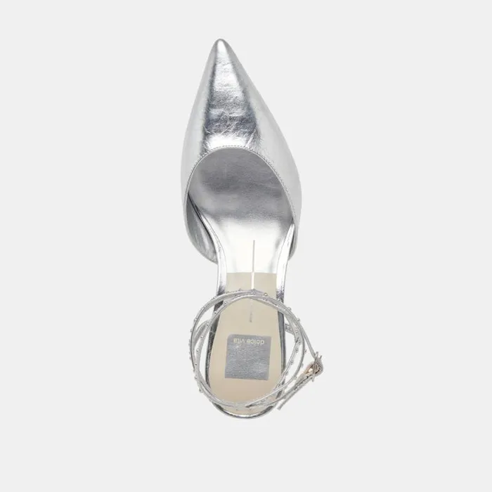 Dolce Vita Loklyn Stud Heels Silver Crinkle Patent Women Heels