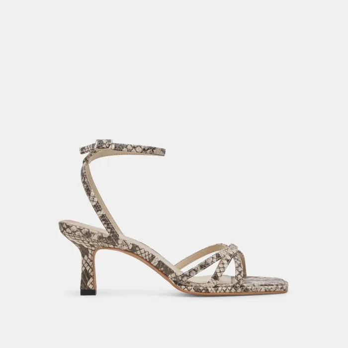 Dolce Vita Manji Heels Black White Embossed Snake Women Heels