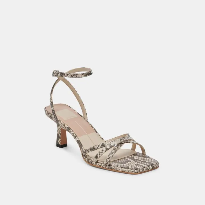 Dolce Vita Manji Heels Black White Embossed Snake Women Heels