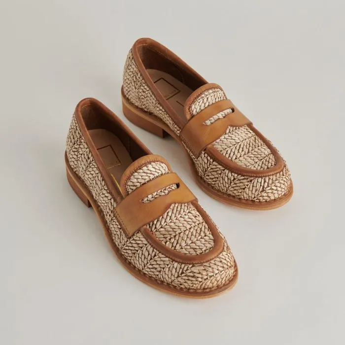 Dolce Vita Marina Loafers Brown Multi Raffia Women Flats and Loafers