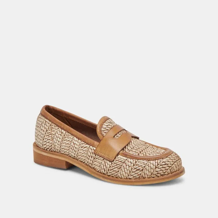 Dolce Vita Marina Loafers Brown Multi Raffia Women Flats and Loafers