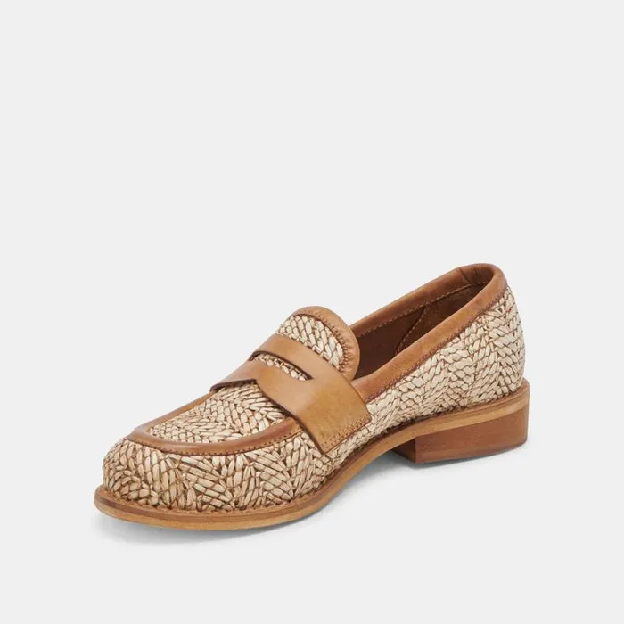 Dolce Vita Marina Loafers Brown Multi Raffia Women Flats and Loafers